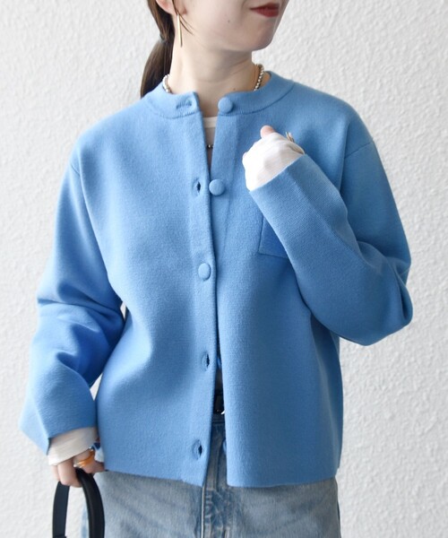 SHIPS any カーディガン any:「手洗い可能」ミラノリブ ノーカラー