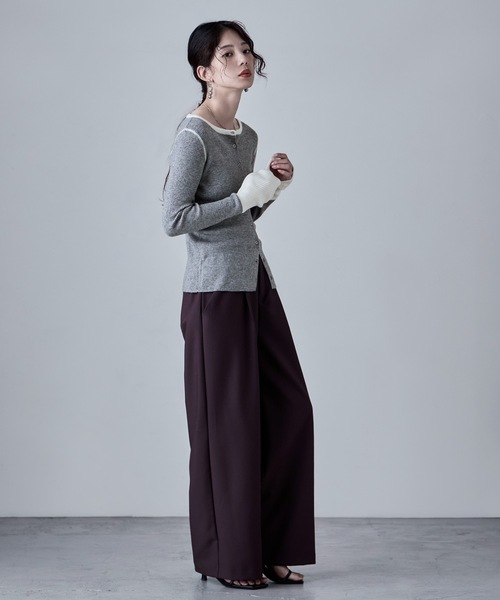 etoll.（エトル） カーディガン アルパカタッチバイカラーニット