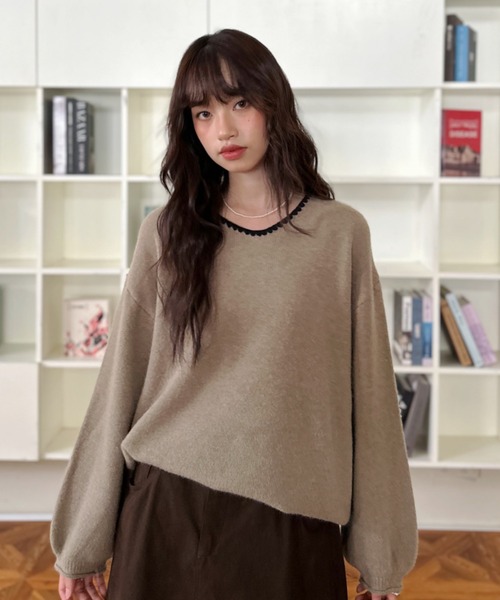 ニット セーター 「Good Riddance」ゆるVネック ステッチ パイピング