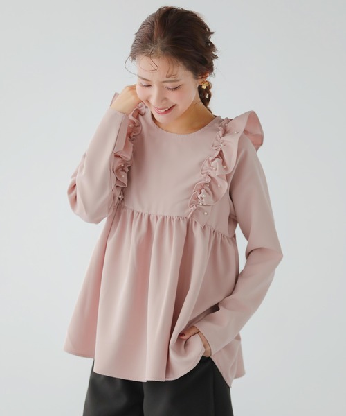 Fit more（フィットモア） tシャツ ショルダーパールフリルペプラム