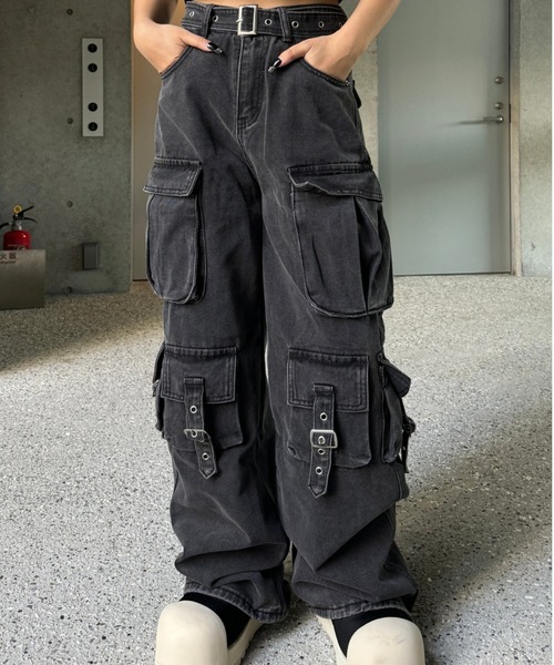 KsG ジーンズ デニム デニムパンツ ベルトデザインカーゴパンツ