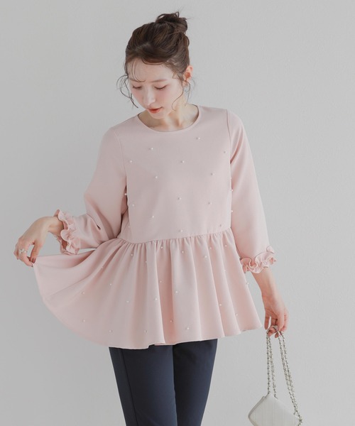 Fit more（フィットモア） ブラウス シャツ 袖フリルパールペプラム