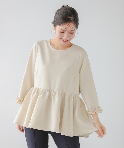 Fit more（フィットモア） ブラウス シャツ 袖フリルパールペプラム