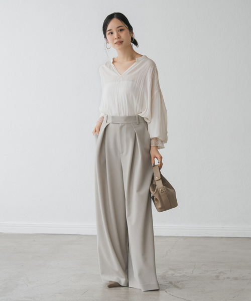 NOBLE（ノーブル） ブラウス シャツ レーストリミングフリルカフス