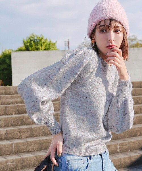 Tiaclasse ニット セーター 「ウール混」パフスリーブファンシーヤーン