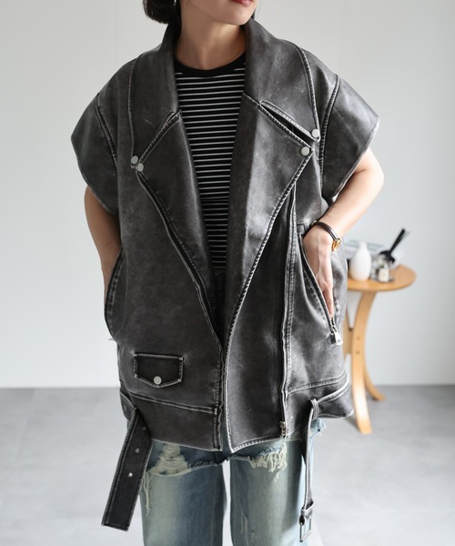 ap retro レザージャケット ライダース フェイクレザービッグ