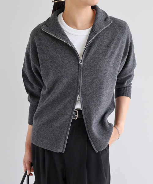 evernavy カーディガン ダブルジップドライバーズニットブルゾン