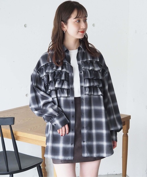 tiptop（ティップトップ） ブラウス シャツ チェック段々フリルシャツ