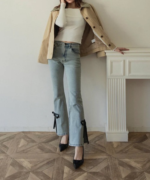 RANCLIC ジーンズ デニム デニムパンツ サイドスリットデニムリボン