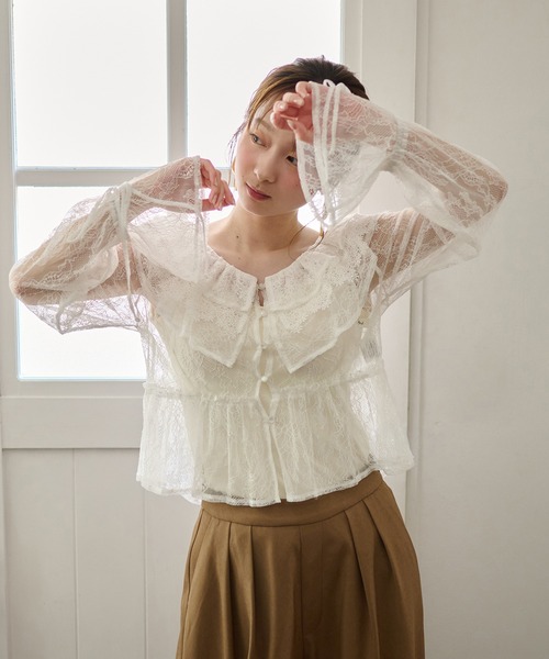 mideal（マイディール） ブラウス シャツ sheer frill blouse / シアー