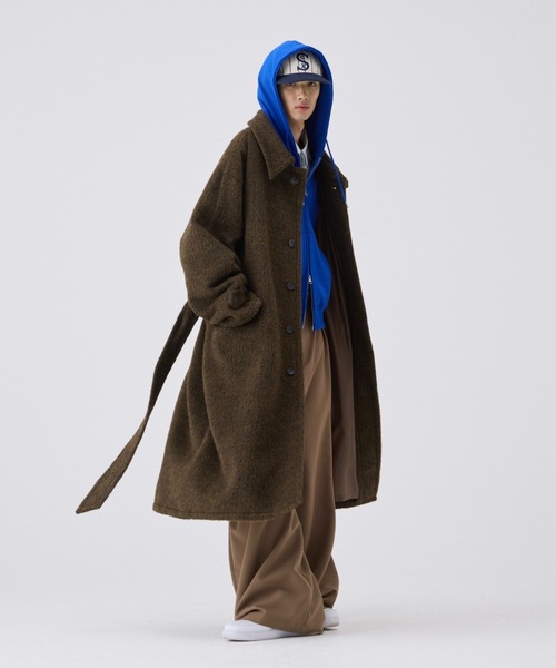 soerte ステンカラーコート コート Wool Blend Shaggy Over Coat