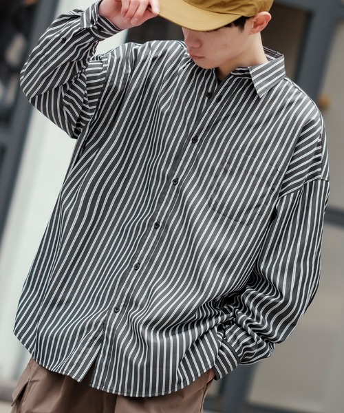 NULL シャツ 「NULL」ストライプ＆無地 長袖シャツ メンズ レディース