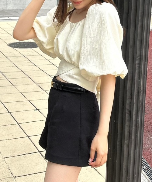 JUNOAH（ジュノア） ブラウス シャツ パフスリーブバックリボン