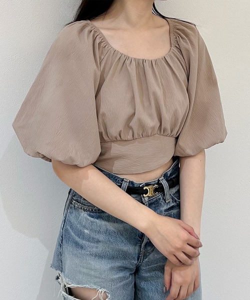 JUNOAH（ジュノア） ブラウス シャツ パフスリーブバックリボン