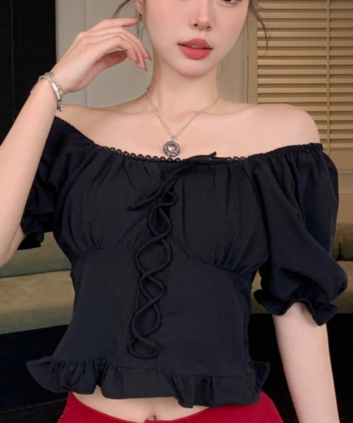 DIAVEL ブラウス シャツ 4色展開 スクエア襟パフスリーブ半袖ブラウス