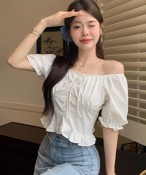 DIAVEL ブラウス シャツ 4色展開 スクエア襟パフスリーブ半袖ブラウス