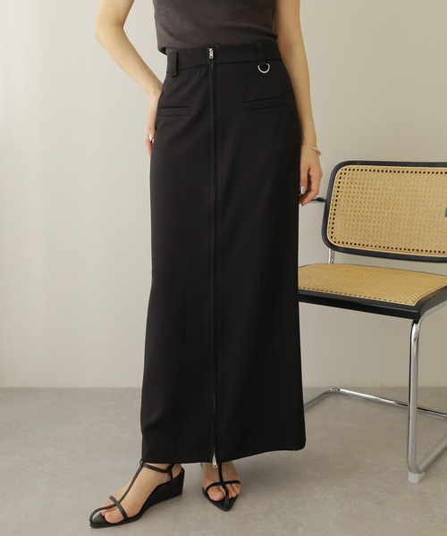 スカート front zip slit long skirt /フロント ジップ スリット