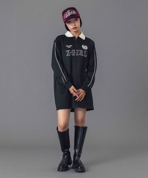 X-girl（エックスガール） ワンピース HALF ZIP JERSEY DRESS