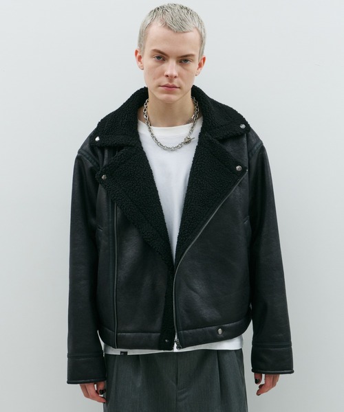 AFF AIVER 革ジャン ライダース フェイクムートンダブルライダース