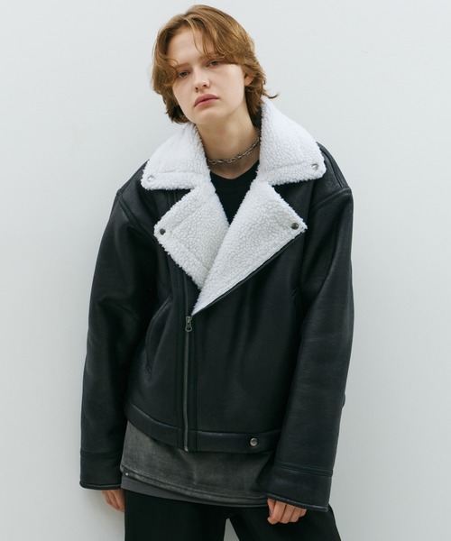AFF AIVER 革ジャン ライダース フェイクムートンダブルライダース