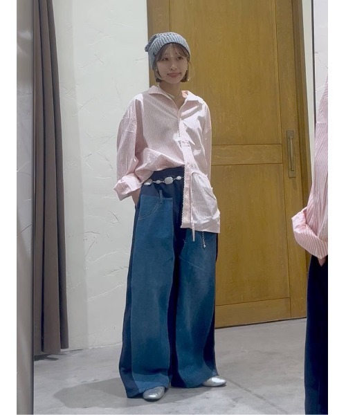 niko and…（ニコアンド） ブラウス シャツ ドロストストライプレース