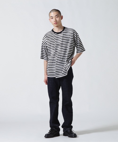 MINEDENIM（マインデニム） tシャツ Hazy Border Uneven Loose T-SH