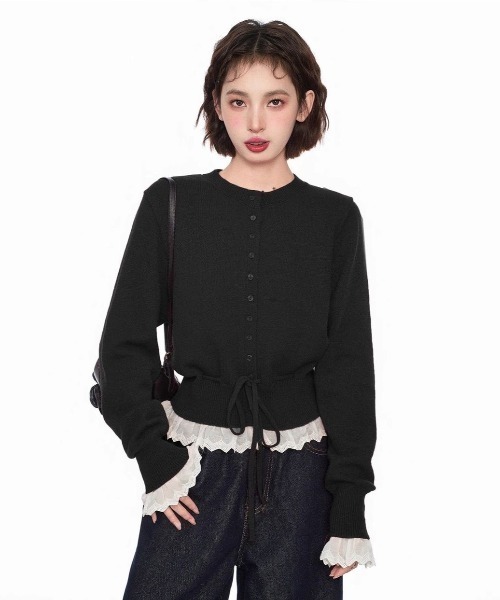 MONO8 カーディガン レース切替ニットカーディガン レディース