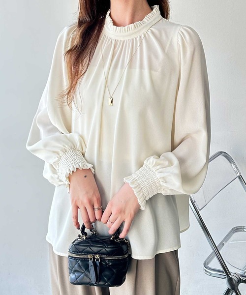 GeeRA（ジーラ） ブラウス シャツ フリルハイネックバルーンスリーブ