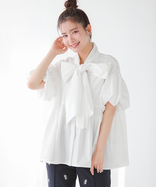 Fit more（フィットモア） ブラウス シャツ ビッグリボンペプラム