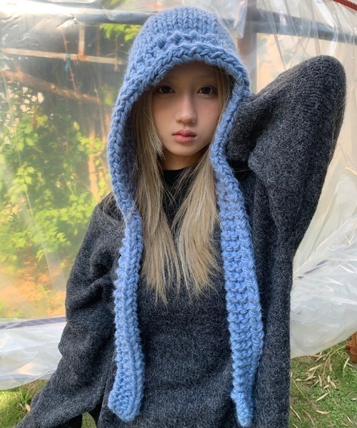 ネックウォーマー スヌード Hand knit hooded balaclava レディース