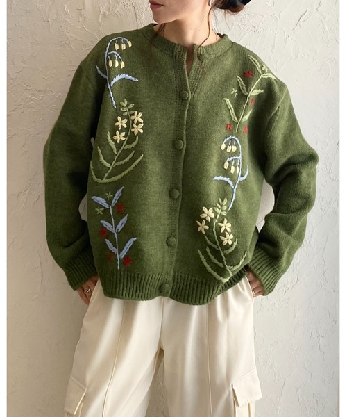 She's Closet カーディガン 花柄フラワー刺繍長袖ニットカーディガン