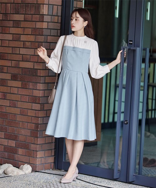 Tiaclasse ワンピース ビスチェ風ツイードチェックドッキング