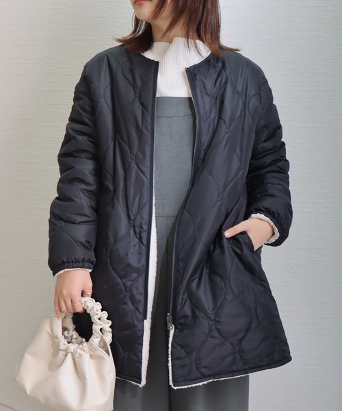 libelle more（リベル モア） ノーカラーコート コート 中綿キルト×裏