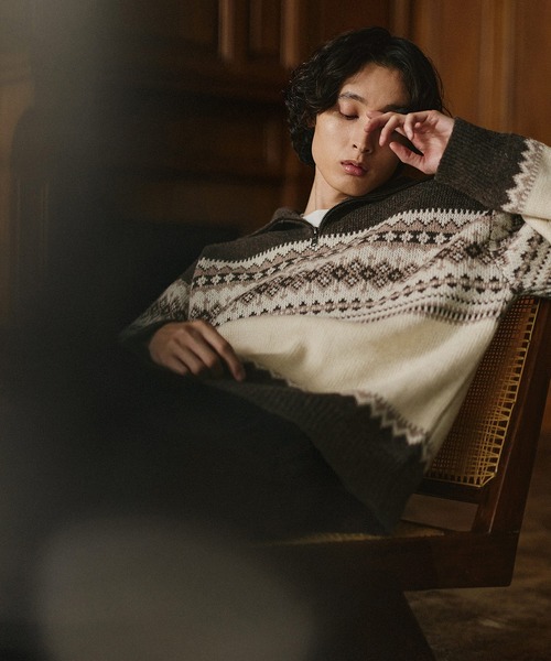 Bleme セーター ニット クラシック ノルディック ハーフジップニット