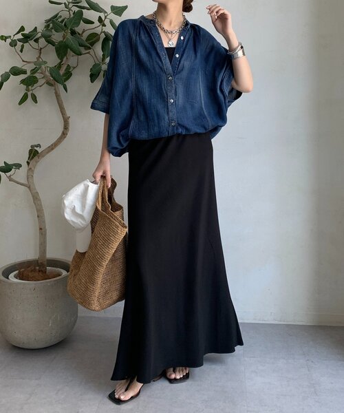 DouDou（ドゥドゥ） ブラウス シャツ シアーデニムポンチョ風ブラウス