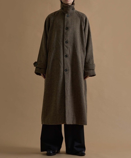 epnok ステンカラーコート コート ウールブレンドヘリンボーンステン