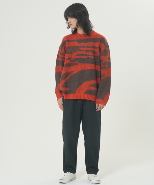 ROUGH TRADE セーター ニット モヘアライク クルーネックマーブル柄