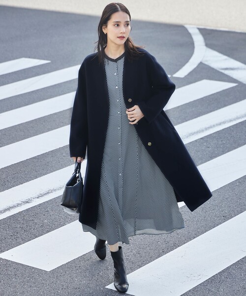 自由区（ジユウク） ノーカラーコート コート ウールリバーロング