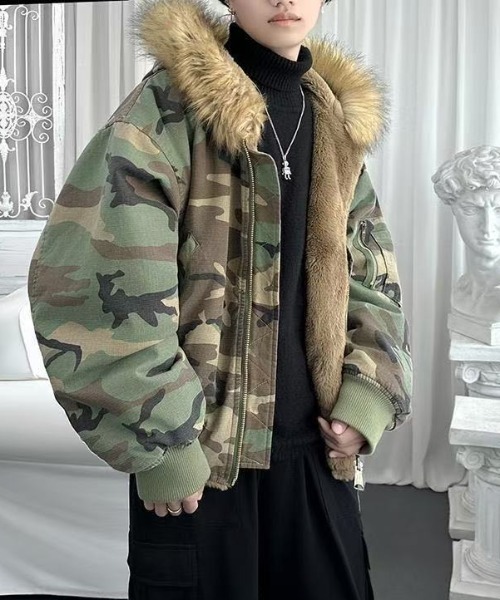 FreeZone ブルゾン アウター 2WAYフェイクファー×カモフラブルゾン