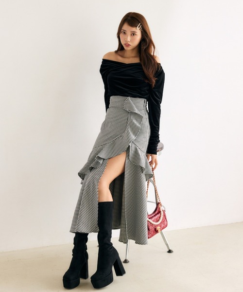 rienda（リエンダ） スカート フリルスリットハイウエストスコート