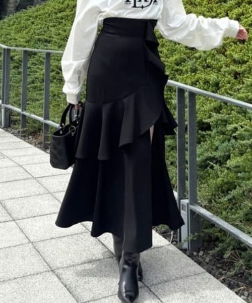 rienda（リエンダ） スカート フリルスリットハイウエストスコート