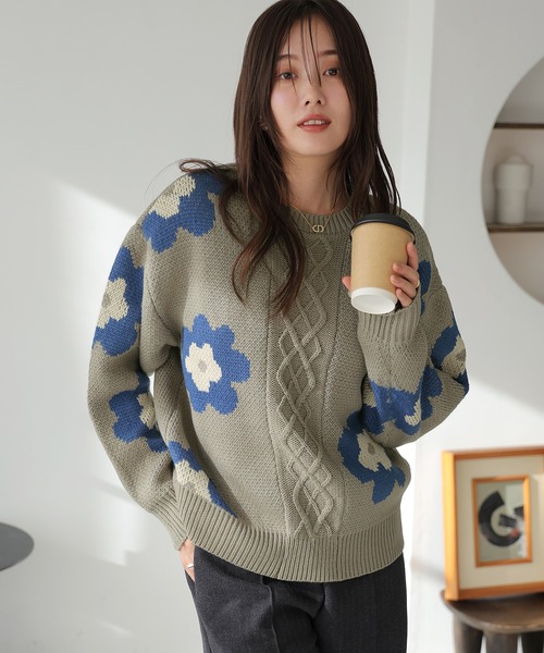 ニット セーター 花柄ケーブルニット レディース : ZOZOTOWN Yahoo!店