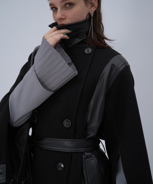 HARE（ハレ） コート チェスターコート ウーリーテックフェイクレザー