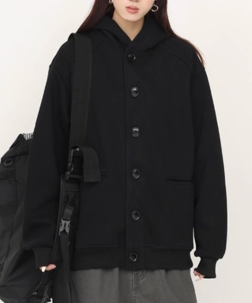 lilful パーカー 「26年春夏新作」ボタンフードスウェットジャケット