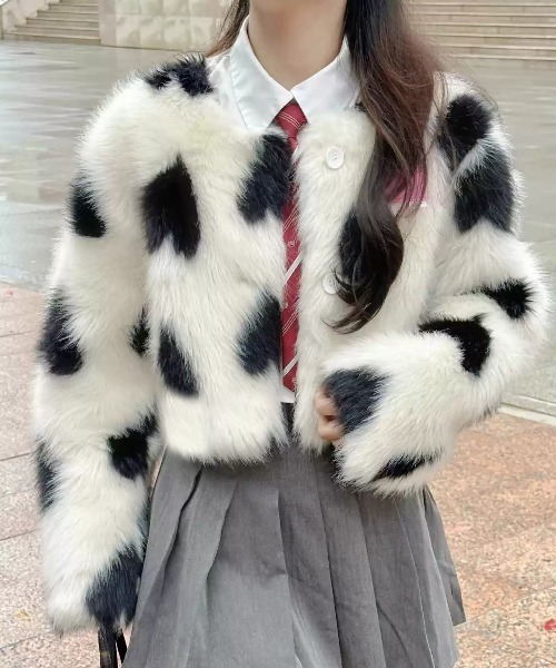 gossip!ロサンゼルス コート アウター Y2K ハート柄 エコファーコート