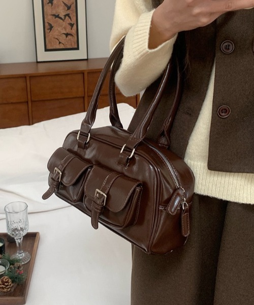 ボストンバッグ ダブルベルトポケットボストンバッグ レディース