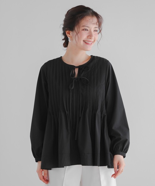 Fit more（フィットモア） ブラウス シャツ ピンタックリボンペプラム