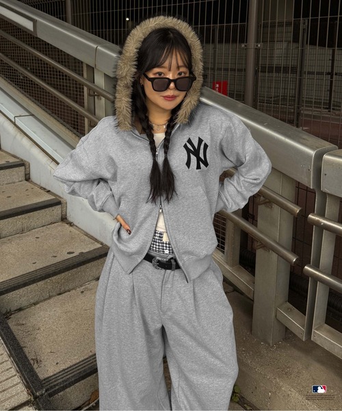 パーカー 「別注」MLB/刺繍フェイクファーフードパーカー メンズ