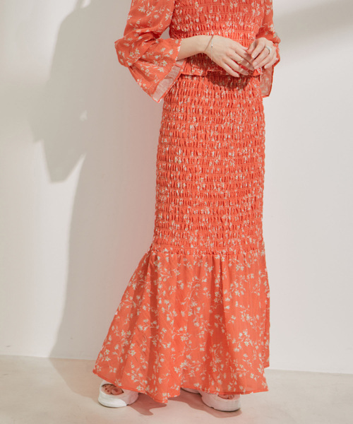 VIS（ビス） スカート 「セットアップ対応」花柄シャーリングロング