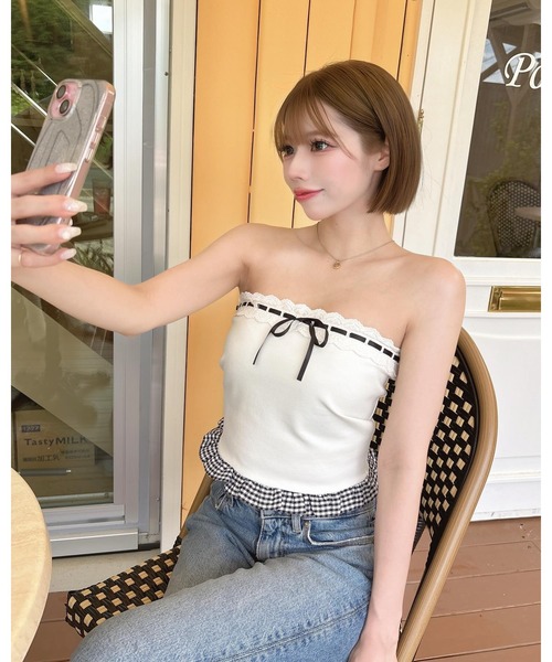 Darich（ダーリッチ） チェックドッキングリボンベアトップ レディース